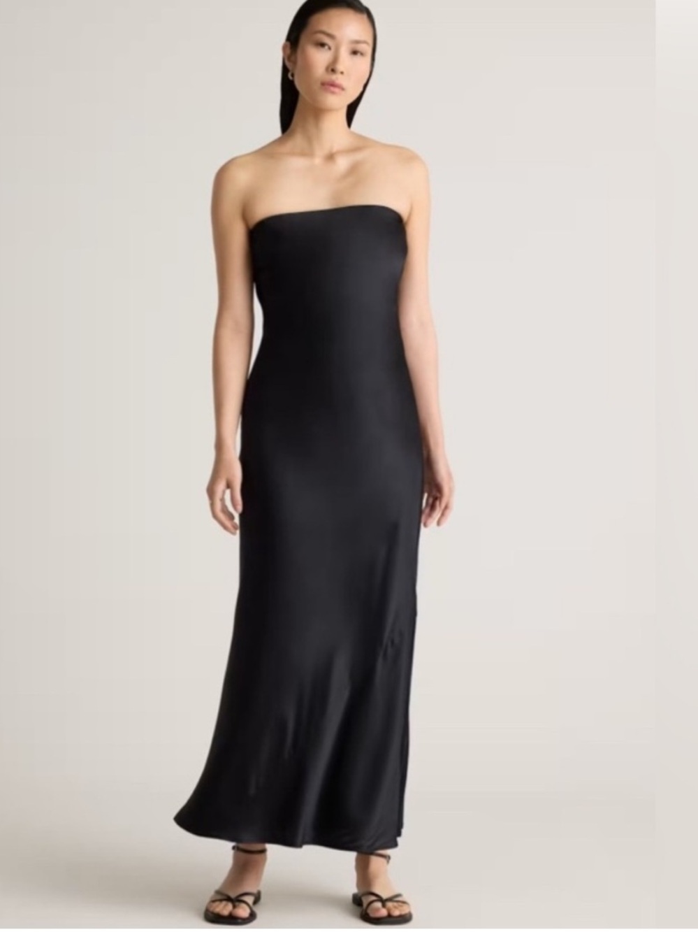 NWT Quince 100% Washable Silk Strapless Midi Dress Black Large Quiet Luxury